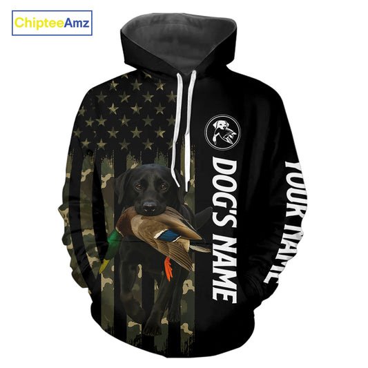 Duck Hunting With Labrador Retriever Dog Custom Name Camo Full Printing Shirts, Black Lab Hunting NHT1479