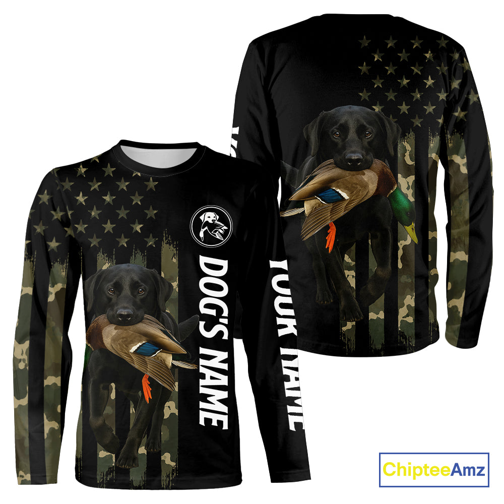 Duck Hunting With Labrador Retriever Dog Custom Name Camo Full Printing Shirts, Black Lab Hunting NHT1479
