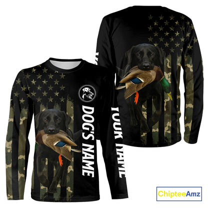 Duck Hunting With Labrador Retriever Dog Custom Name Camo Full Printing Shirts, Black Lab Hunting NHT1479
