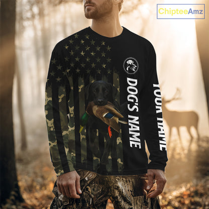 Duck Hunting With Labrador Retriever Dog Custom Name Camo Full Printing Shirts, Black Lab Hunting NHT1479