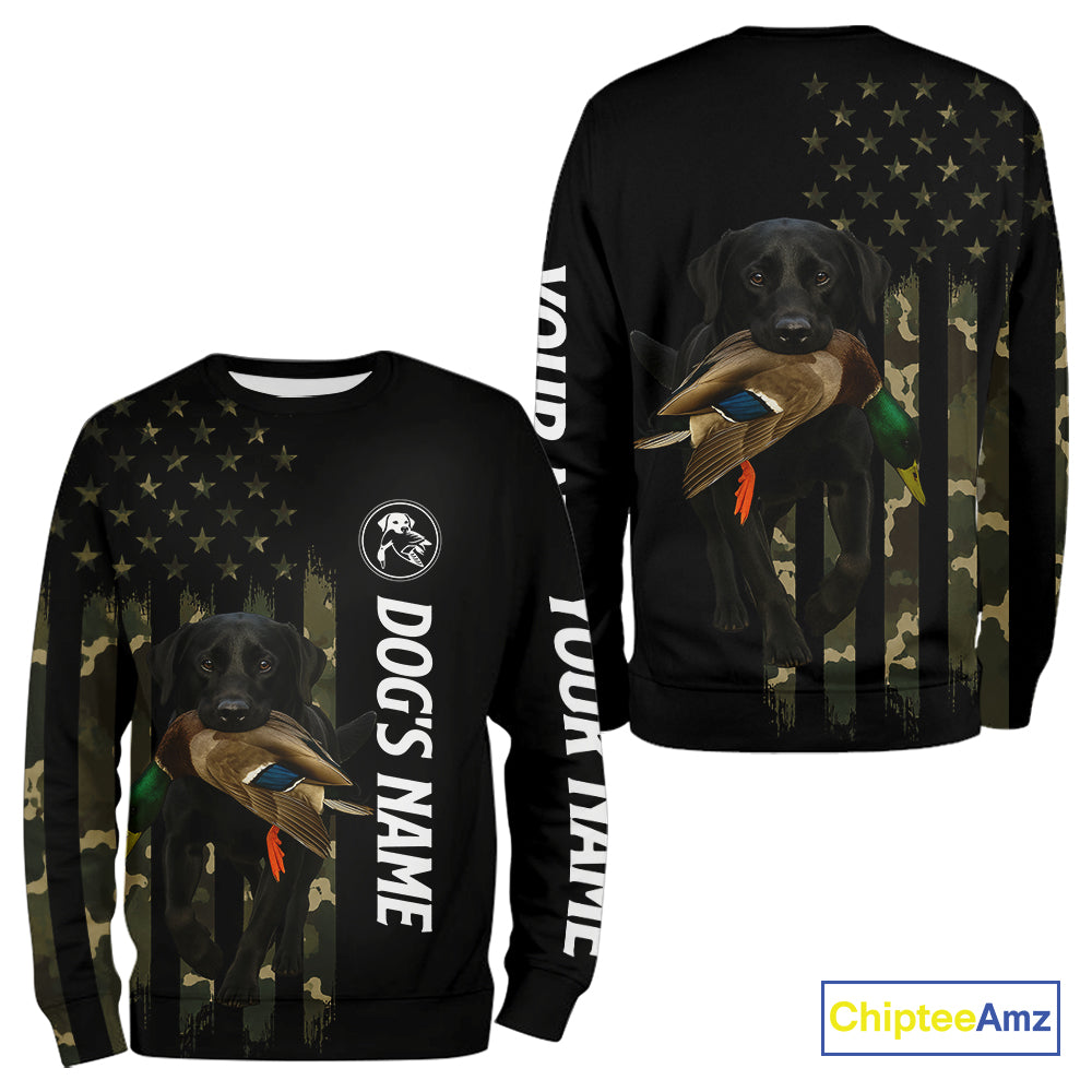 Duck Hunting With Labrador Retriever Dog Custom Name Camo Full Printing Shirts, Black Lab Hunting NHT1479