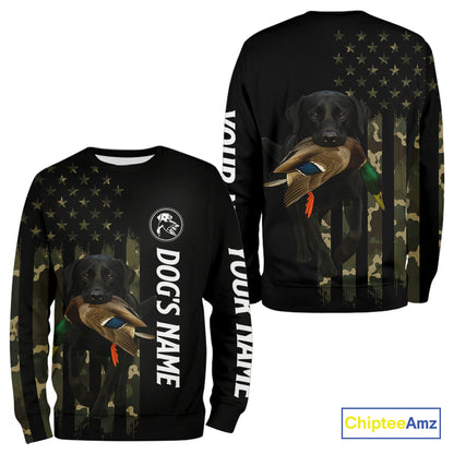 Duck Hunting With Labrador Retriever Dog Custom Name Camo Full Printing Shirts, Black Lab Hunting NHT1479