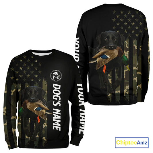 Duck Hunting With Labrador Retriever Dog Custom Name Camo Full Printing Shirts, Black Lab Hunting NHT1479