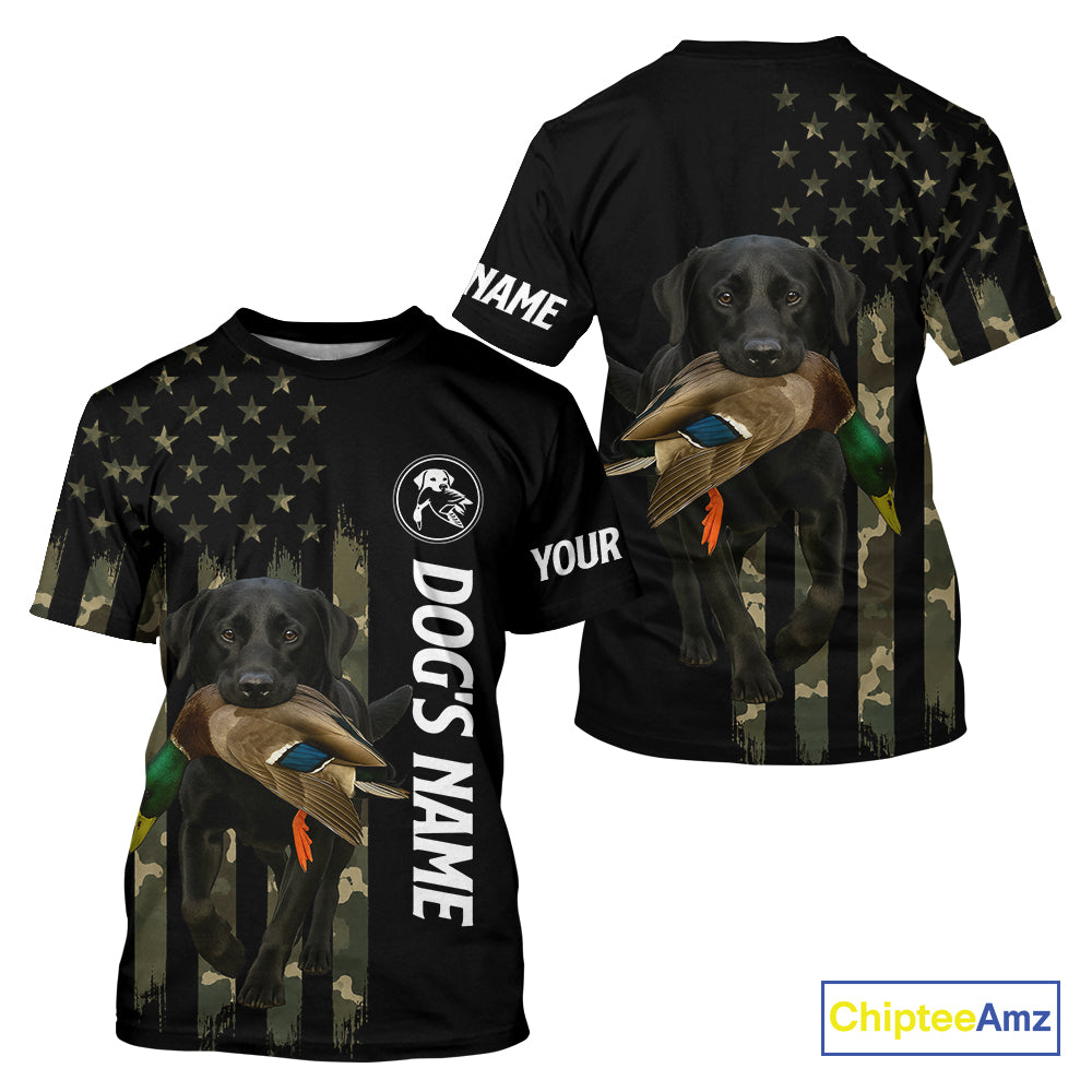 Duck Hunting With Labrador Retriever Dog Custom Name Camo Full Printing Shirts, Black Lab Hunting NHT1479