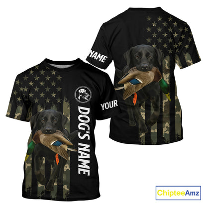 Duck Hunting With Labrador Retriever Dog Custom Name Camo Full Printing Shirts, Black Lab Hunting NHT1479
