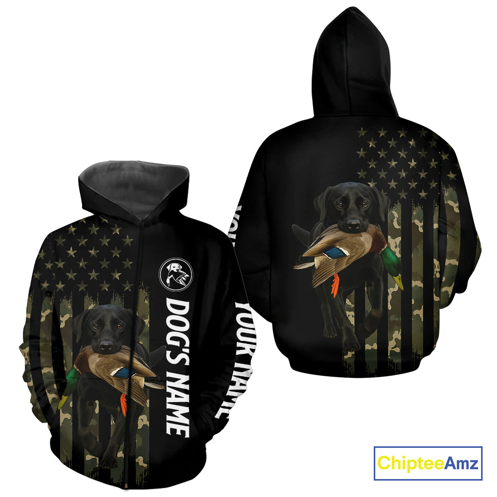 Duck Hunting With Labrador Retriever Dog Custom Name Camo Full Printing Shirts, Black Lab Hunting NHT1479