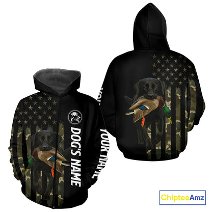 Duck Hunting With Labrador Retriever Dog Custom Name Camo Full Printing Shirts, Black Lab Hunting NHT1479