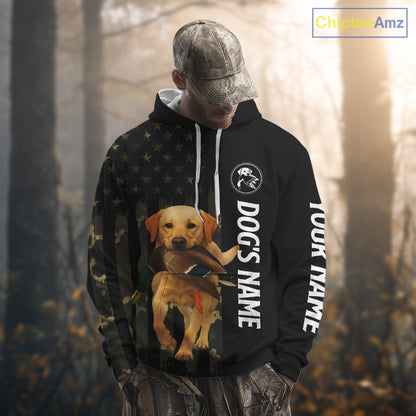 Duck Hunting With Labrador Retriever Dog Custom Name Camo Full Printing Shirts, Yellow Lab Hunting NHT1480
