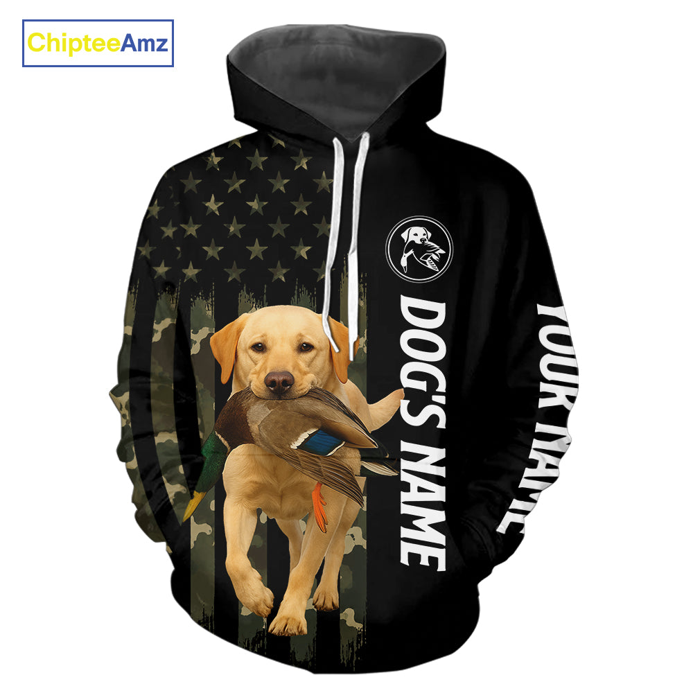 Duck Hunting With Labrador Retriever Dog Custom Name Camo Full Printing Shirts, Yellow Lab Hunting NHT1480