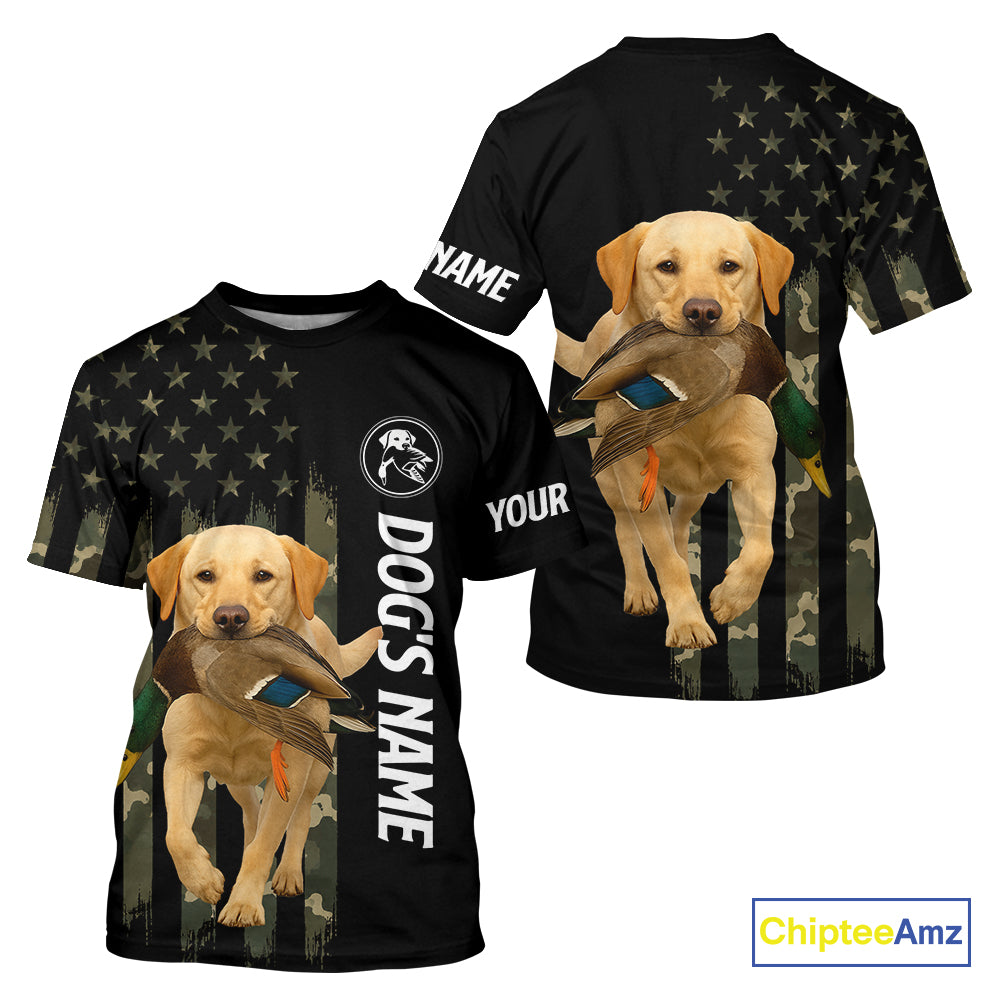 Duck Hunting With Labrador Retriever Dog Custom Name Camo Full Printing Shirts, Yellow Lab Hunting NHT1480