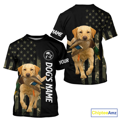 Duck Hunting With Labrador Retriever Dog Custom Name Camo Full Printing Shirts, Yellow Lab Hunting NHT1480