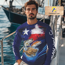 Load image into Gallery viewer, Texas Slam Redfish, Trout, Flounder Custom Fishing Shirts Long Sleeve, Texas Flag Fishing Shirt NHT505