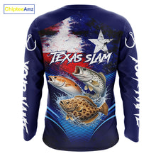 Load image into Gallery viewer, Texas Slam Redfish, Trout, Flounder Custom Fishing Shirts Long Sleeve, Texas Flag Fishing Shirt NHT505
