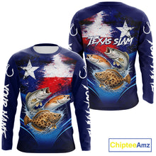 Load image into Gallery viewer, Texas Slam Redfish, Trout, Flounder Custom Fishing Shirts Long Sleeve, Texas Flag Fishing Shirt NHT505