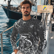 Load image into Gallery viewer, Custom Bass Fishing Black Camo Long Sleeve Fishing Shirts, Personalized Bass Fishing Jerseys NHT507