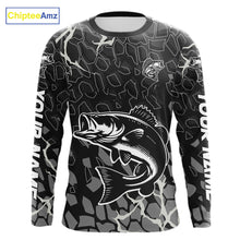 Load image into Gallery viewer, Custom Bass Fishing Black Camo Long Sleeve Fishing Shirts, Personalized Bass Fishing Jerseys NHT507