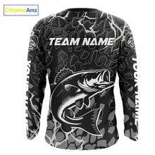 Load image into Gallery viewer, Custom Bass Fishing Black Camo Long Sleeve Fishing Shirts, Personalized Bass Fishing Jerseys NHT507