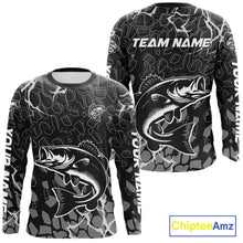 Load image into Gallery viewer, Custom Bass Fishing Black Camo Long Sleeve Fishing Shirts, Personalized Bass Fishing Jerseys NHT507