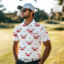 Load image into Gallery viewer, Custom Crab Mens Golf Polo Shirt - Personalized Cute Red Crab Team Name Jersey