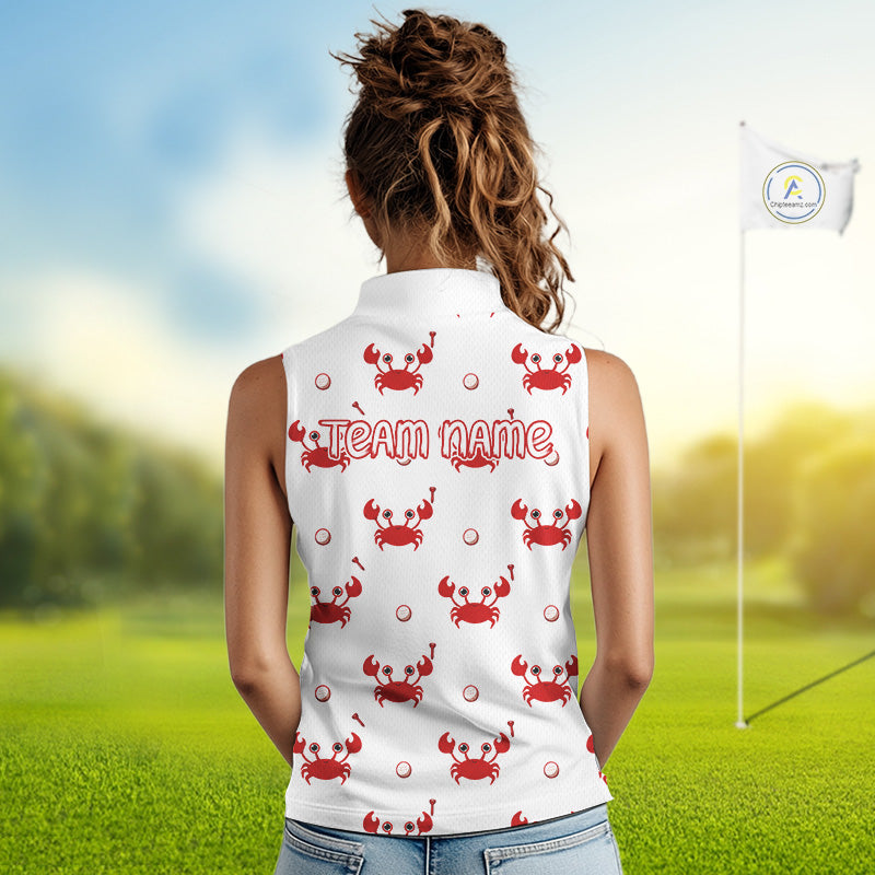 Custom Crab Womens Sleeveless Golf Polo Shirt - Personalized Cute Red Crab Team Name Jersey