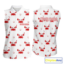 Load image into Gallery viewer, Custom Crab Womens Sleeveless Golf Polo Shirt - Personalized Cute Red Crab Team Name Jersey