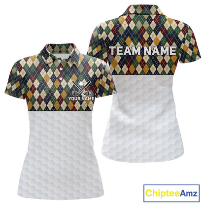 Personalized Classic Argyle Golf Shirt - Custom Team Name Womens Golf Jersey