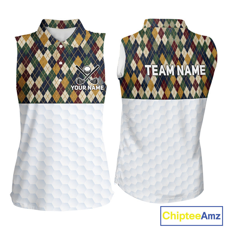 Personalized Classic Argyle Golf Shirt - Custom Team Name Womens Sleeveless Golf Jersey