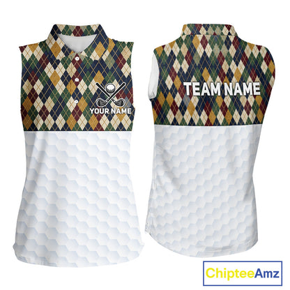 Personalized Classic Argyle Golf Shirt - Custom Team Name Womens Sleeveless Golf Jersey