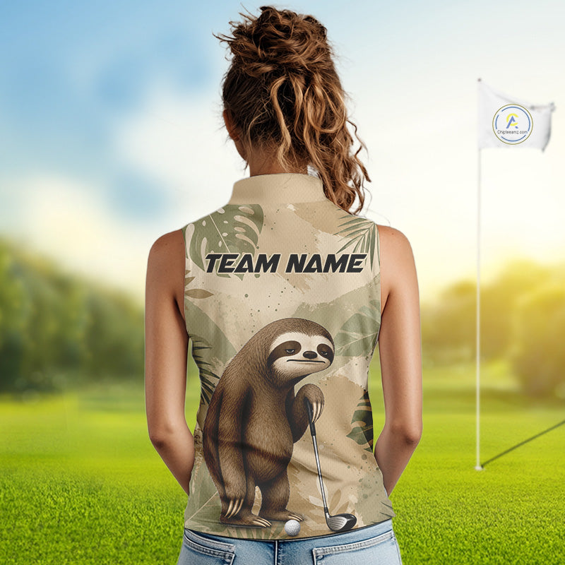Personalized Sloth Women Sleeveless Golf Polo Shirt, Funny Lazy Sloth Performance Golf Shirt Custom Name NHT1312