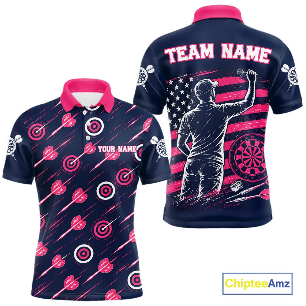 Pink Dart Board Player Polo Shirt For Men Custom Darts Team Darts Tournament Jersey NHT1636