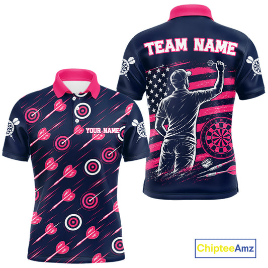 Pink Dart Board Player Polo Shirt For Men Custom Darts Team Darts Tournament Jersey NHT1636