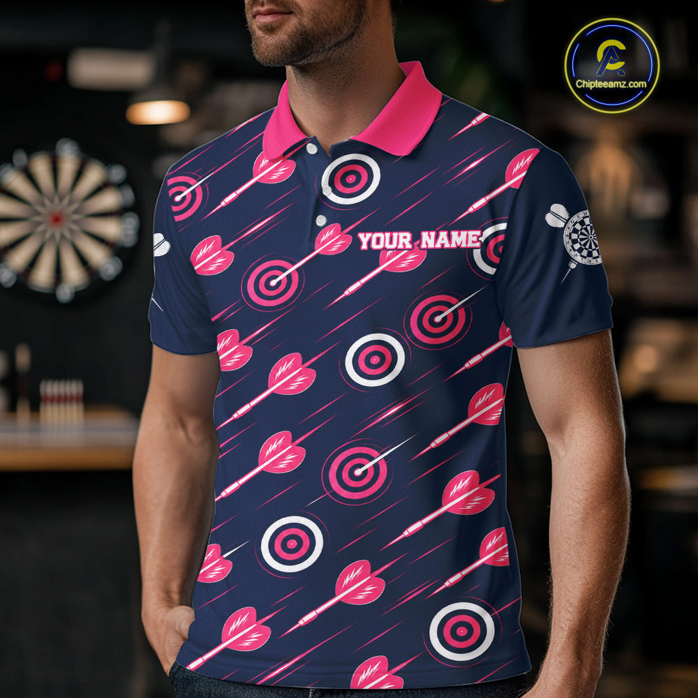 Pink Dart Board Player Polo Shirt For Men Custom Darts Team Darts Tournament Jersey NHT1636