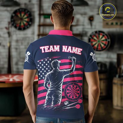 Pink Dart Board Player Polo Shirt For Men Custom Darts Team Darts Tournament Jersey NHT1636