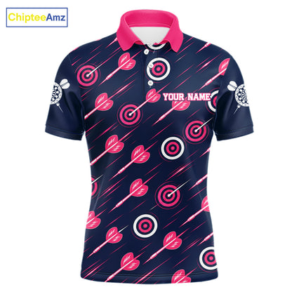 Pink Dart Board Player Polo Shirt For Men Custom Darts Team Darts Tournament Jersey NHT1636