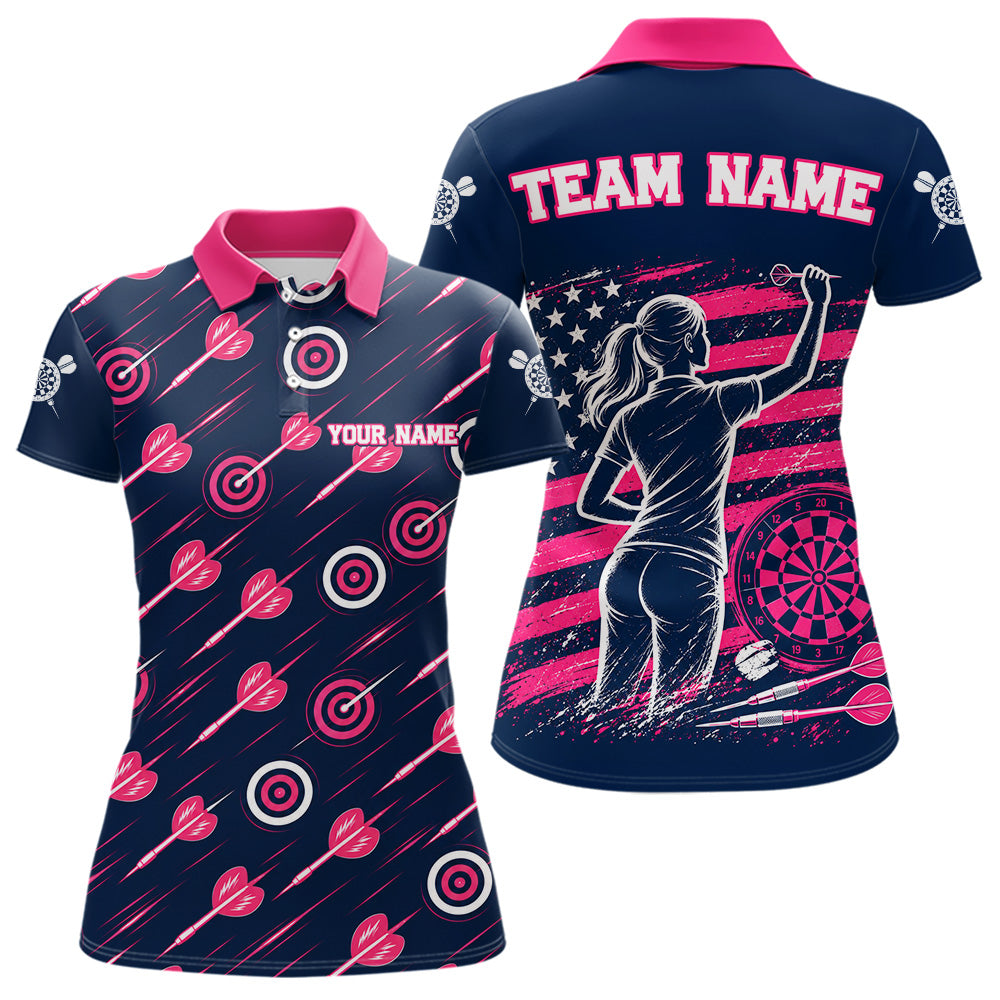 Pink Dart Board Player Polo Shirt For Women Custom Darts Team Darts Tournament Jersey NHT1636