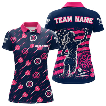 Pink Dart Board Player Polo Shirt For Women Custom Darts Team Darts Tournament Jersey NHT1636