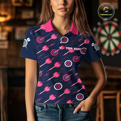 Pink Dart Board Player Polo Shirt For Women Custom Darts Team Darts Tournament Jersey NHT1636