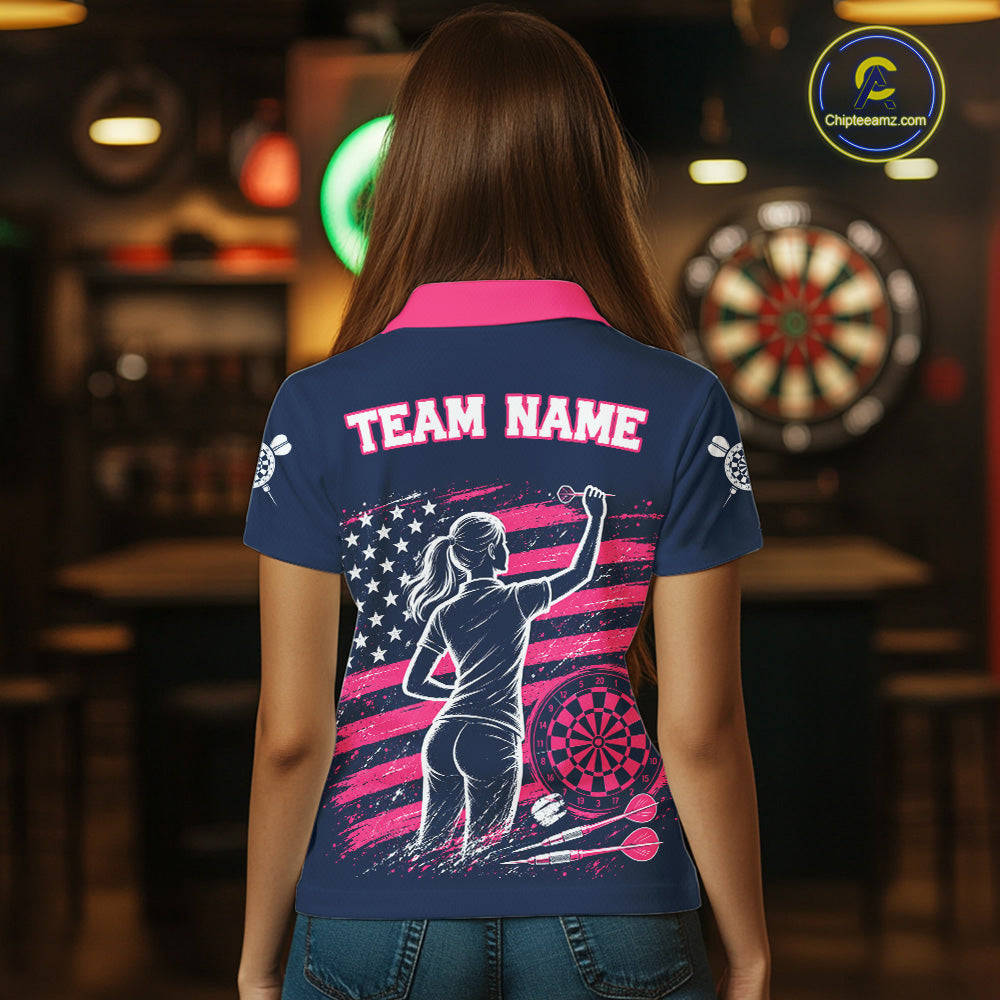 Pink Dart Board Player Polo Shirt For Women Custom Darts Team Darts Tournament Jersey NHT1636
