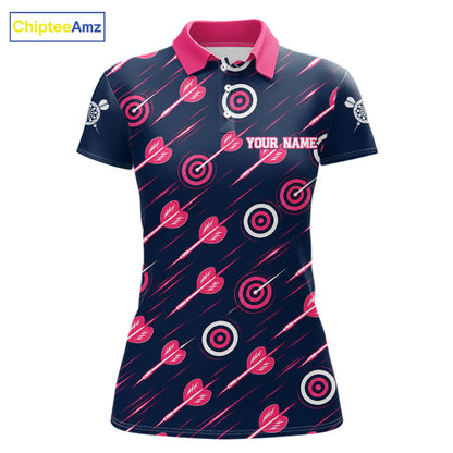 Pink Dart Board Player Polo Shirt For Women Custom Darts Team Darts Tournament Jersey NHT1636