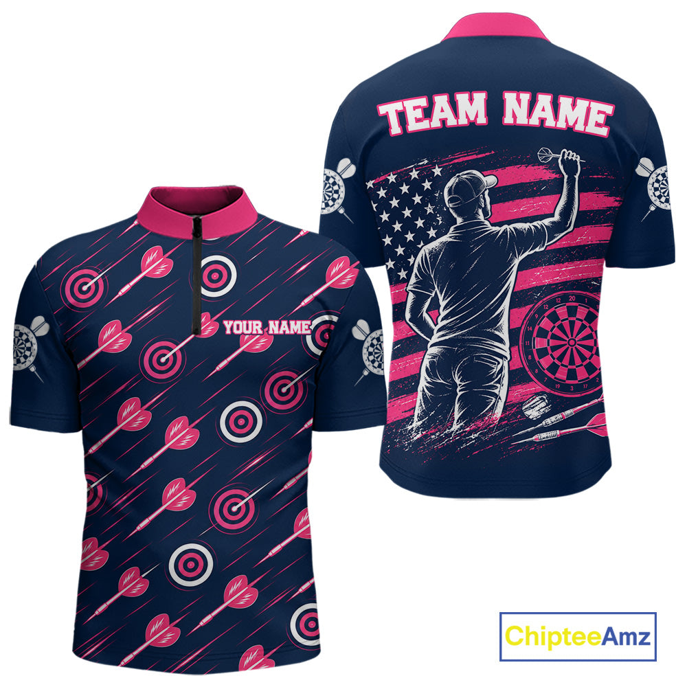 Pink Dart Board Player Polo Shirt For Men Custom Darts Team Darts Tournament Jersey NHT1636