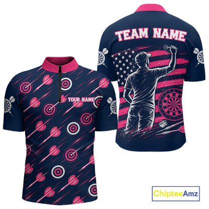 Pink Dart Board Player Polo Shirt For Men Custom Darts Team Darts Tournament Jersey NHT1636
