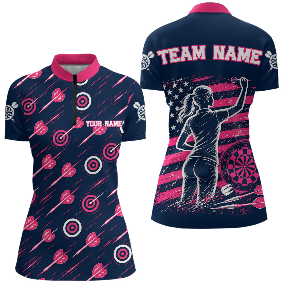 Pink Dart Board Player Polo Shirt For Women Custom Darts Team Darts Tournament Jersey NHT1636