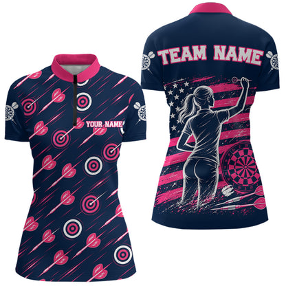 Pink Dart Board Player Polo Shirt For Women Custom Darts Team Darts Tournament Jersey NHT1636