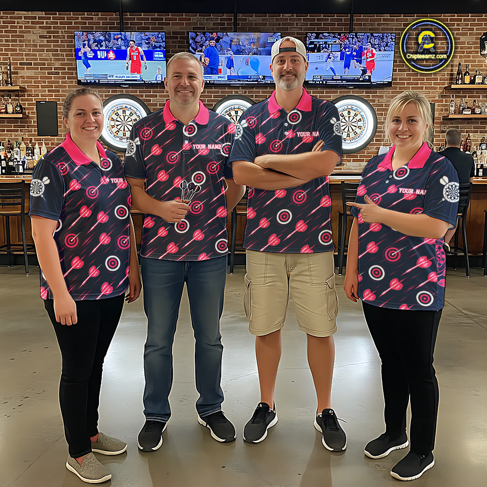 Pink Dart Board Player Polo Shirt For Women Custom Darts Team Darts Tournament Jersey NHT1636
