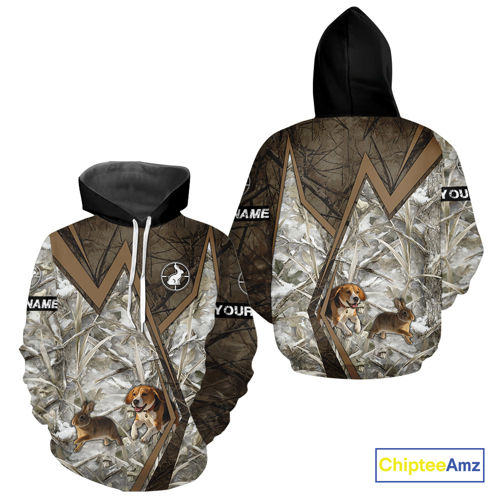 Beagle Dog Chasing the Rabbit Camo Custom Name Shirts, Rabbit Hunting Gifts NHT283