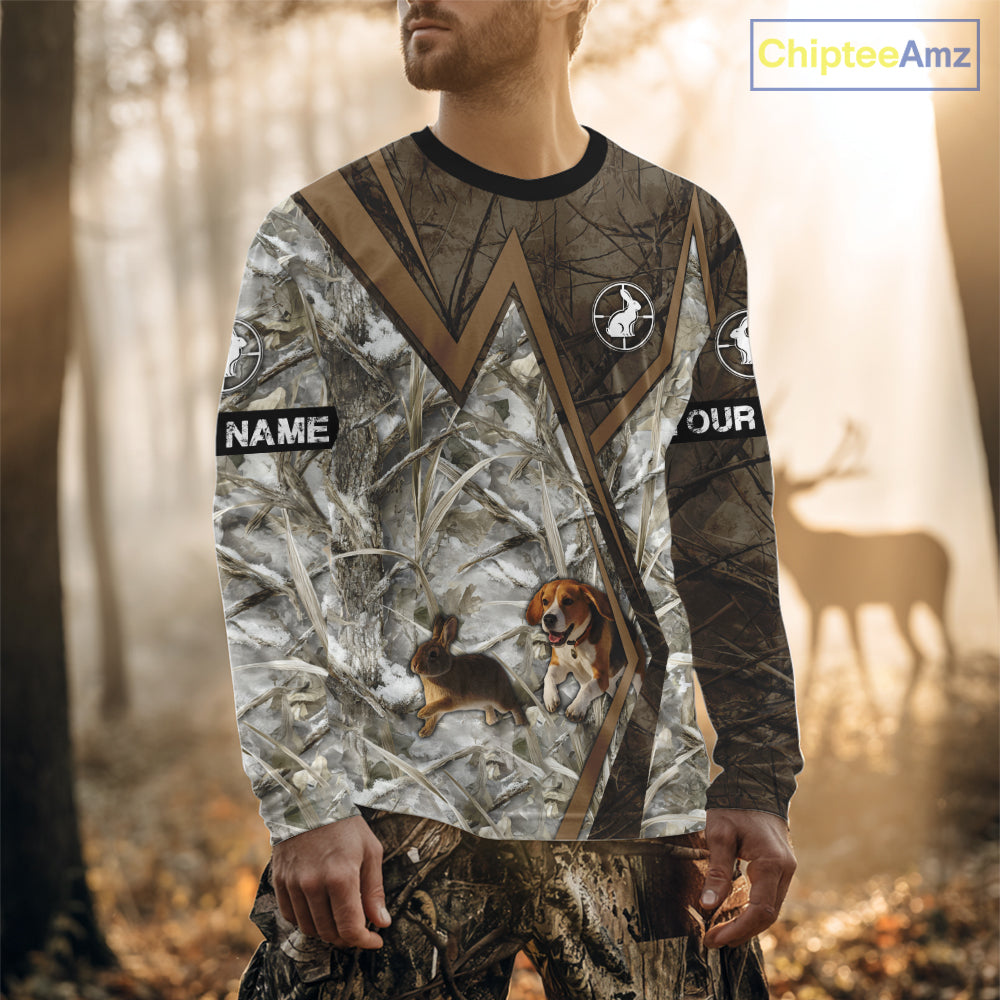 Beagle Dog Chasing the Rabbit Camo Custom Name Shirts, Rabbit Hunting Gifts NHT283