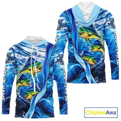 Personalized Mahi Mahi Fishing Shirt Hooded Long Sleeve Ocean Anchor Performance Angler Apparel NHT1821