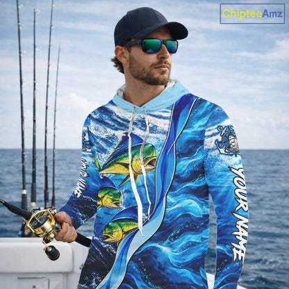 Personalized Mahi Mahi Fishing Shirt Hooded Long Sleeve Ocean Anchor Performance Angler Apparel NHT1821