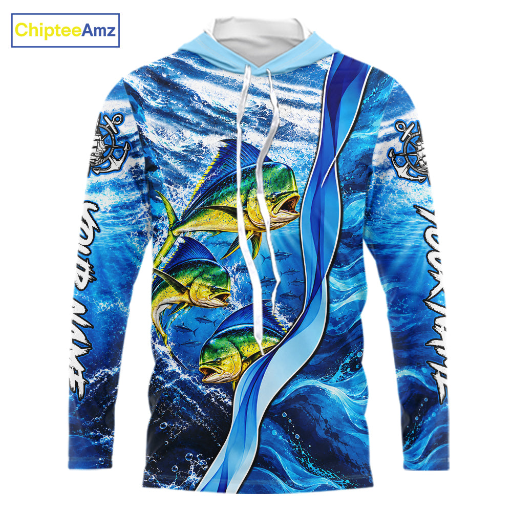 Personalized Mahi Mahi Fishing Shirt Hooded Long Sleeve Ocean Anchor Performance Angler Apparel NHT1821