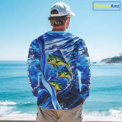 Personalized Mahi Mahi Fishing Shirt Long Sleeve Ocean Anchor Performance Angler Apparel NHT1821